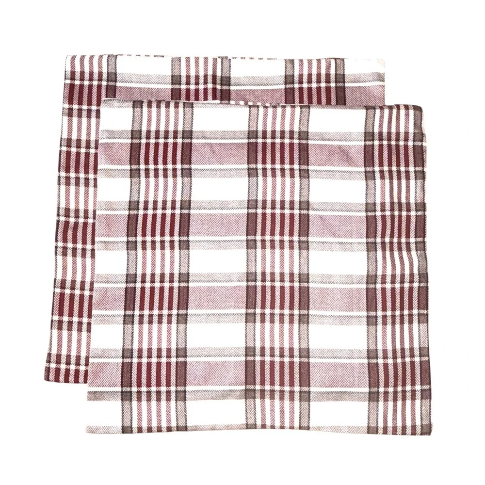 Plaid Throw Pillow Covers Set of 2 Burgundy Cream Square 24x24 Farmhouse Rustic